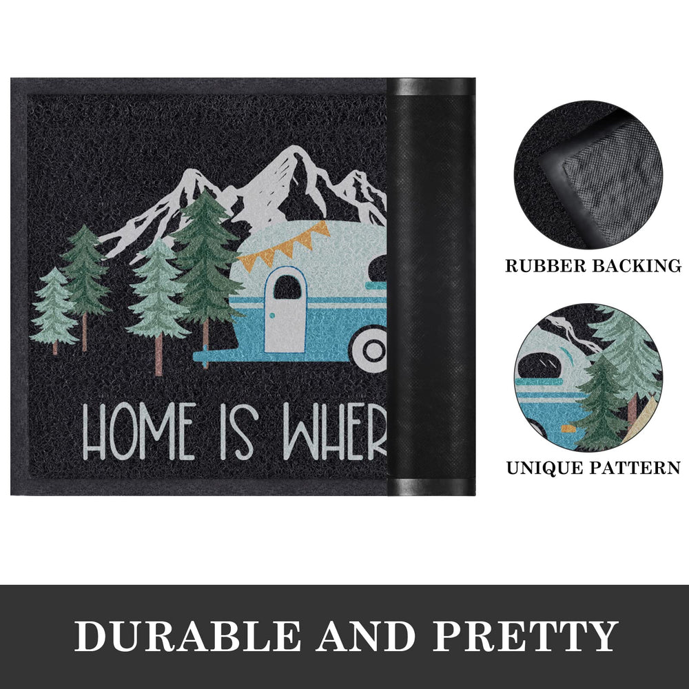 Comfoyar camper door mat forest mountains design suits entryways and porches.