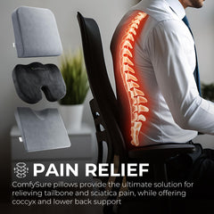 ComfySure tailbone coccyx support memory foam cushions sit bones comfortably.