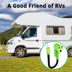 12-inch outdoor-rated cord shown in rugged RV setup