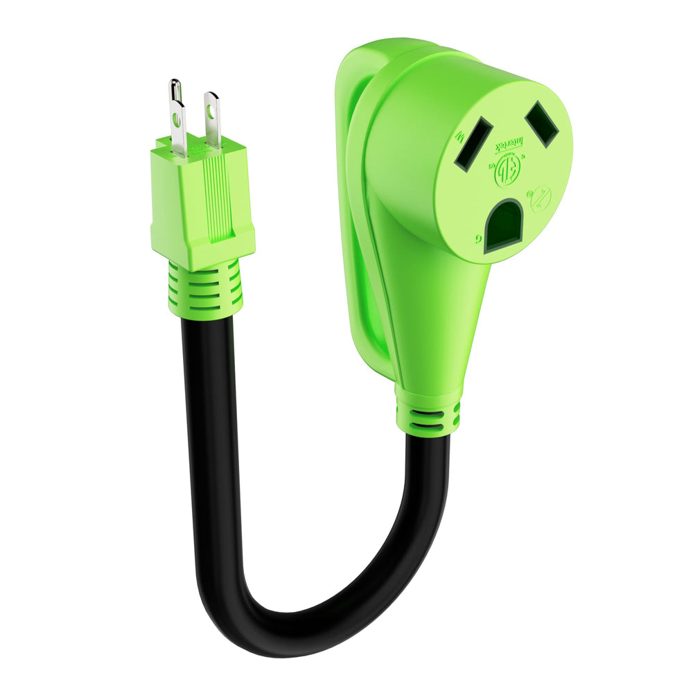 Conable RV adapter grip handle in use for easy plugging at campsites