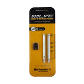 Continental valve extender 60mm silver, front view, helps reach Presta valves on deep rims.