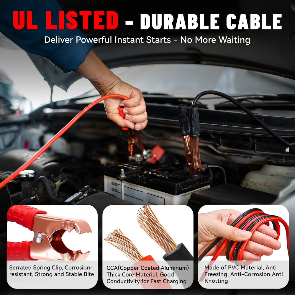 COOGEO 6-gauge jumper cables 8.2 ft for reliable battery boosts