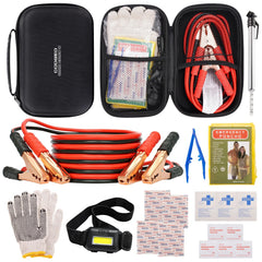 COOGEO car emergency kit with jumper cables ready for roadside assistance.