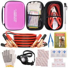 COOGEO pink car emergency kit with battery jumpers for roadside preparedness