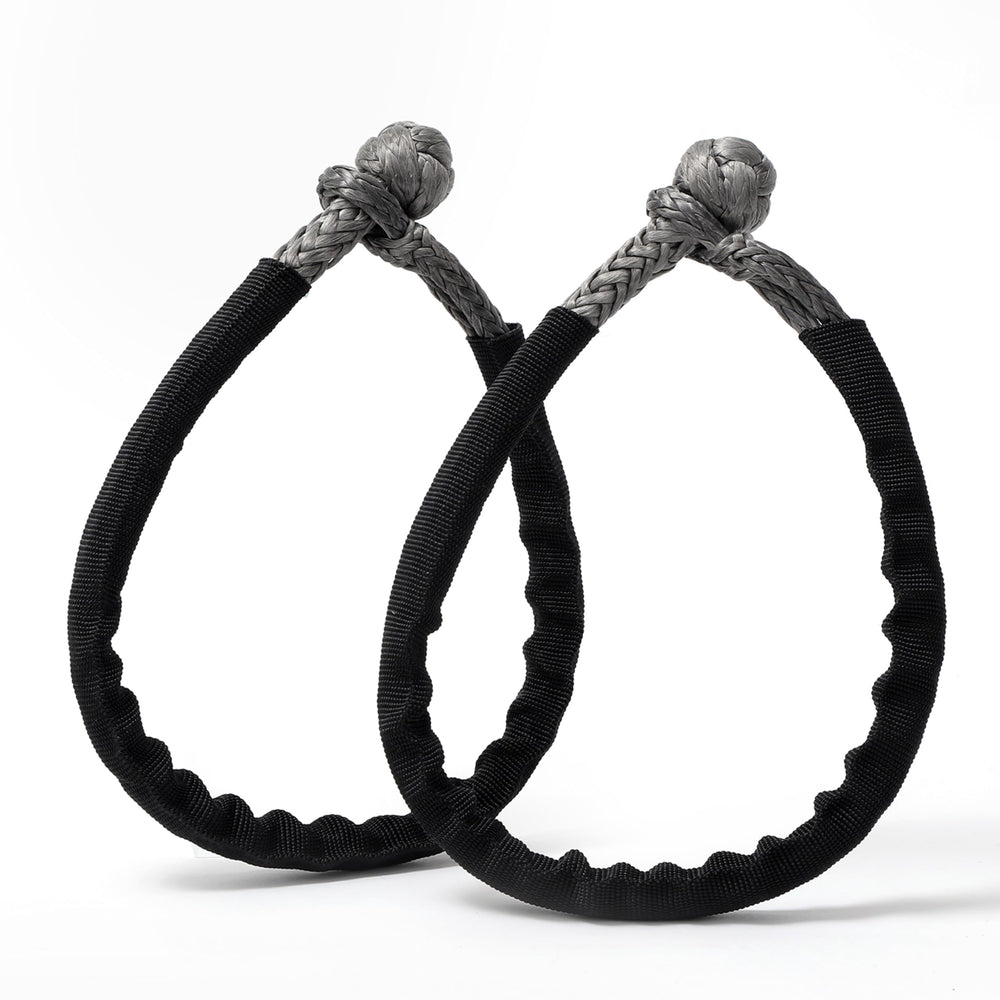 Cordeast soft shackle front view in gray 2-pack, easy recovery for ATV and UTV