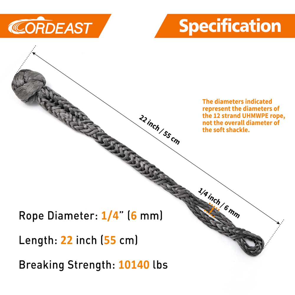 Cordeast soft shackle in vehicle recovery setup demonstrating fast connect