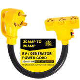 CordmitPro 30A to 110V adapter with triple outlets for RV and campsite power.