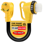 CordmitPro twist-lock TT-30P to SS2-50R adapter for secure RV campsite power.