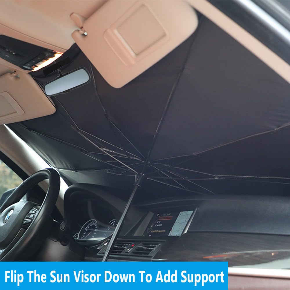Coricha shade size 57 by 31 inches shown on a windshield