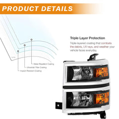 Corkiauto Silverado 1500 headlights close-up of seal and lens durability.