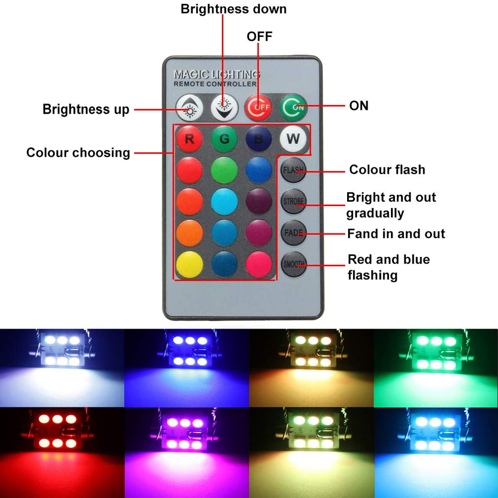 Cottonbell RGB bulbs shown with remote control for easy color changes.