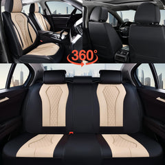 Beige interior styling with Coverado seat covers for versatile car aesthetics.