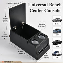 Coverado universal-fit console adapts to most vehicles.
