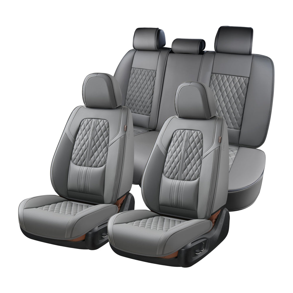 Coverado car seat covers full set gray front seat close-up with premium Nappa leather protection