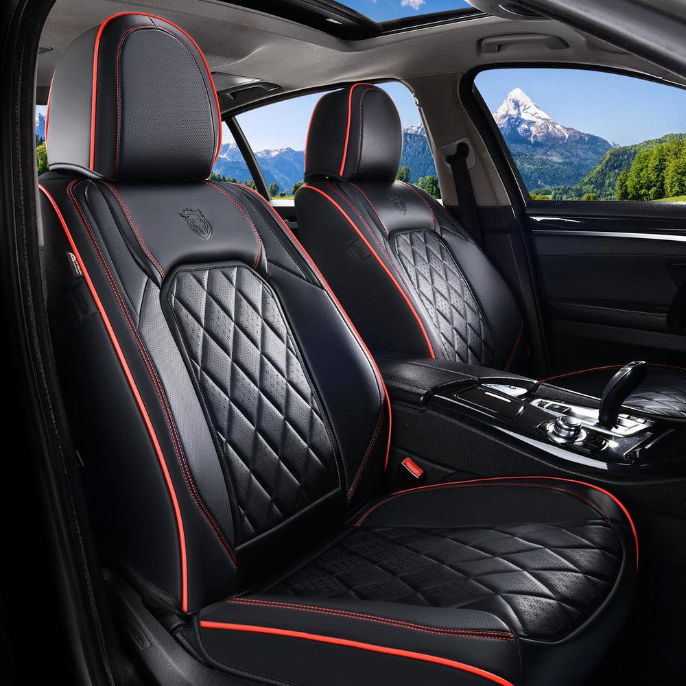 Coverado car seat covers rear seats close-up shows durable faux leather styling and protection