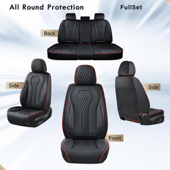 Coverado easy-installation guide highlights quick securement of seat covers.