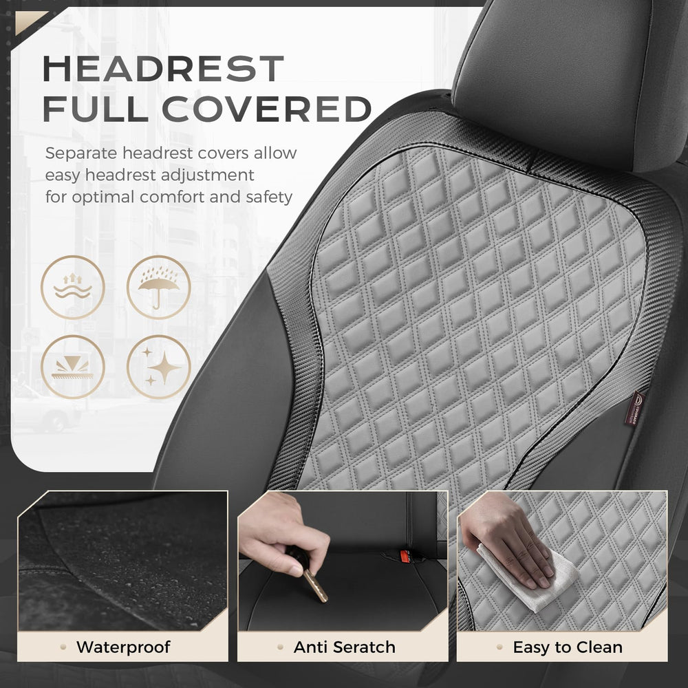 Coverado luxury leather look seat cover protecting against spills while elevating interior style.