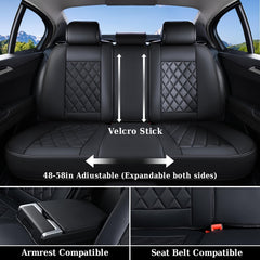 Coverado front-seat-cover highlights durable, breathable leather-feel surface for daily driving comfort.