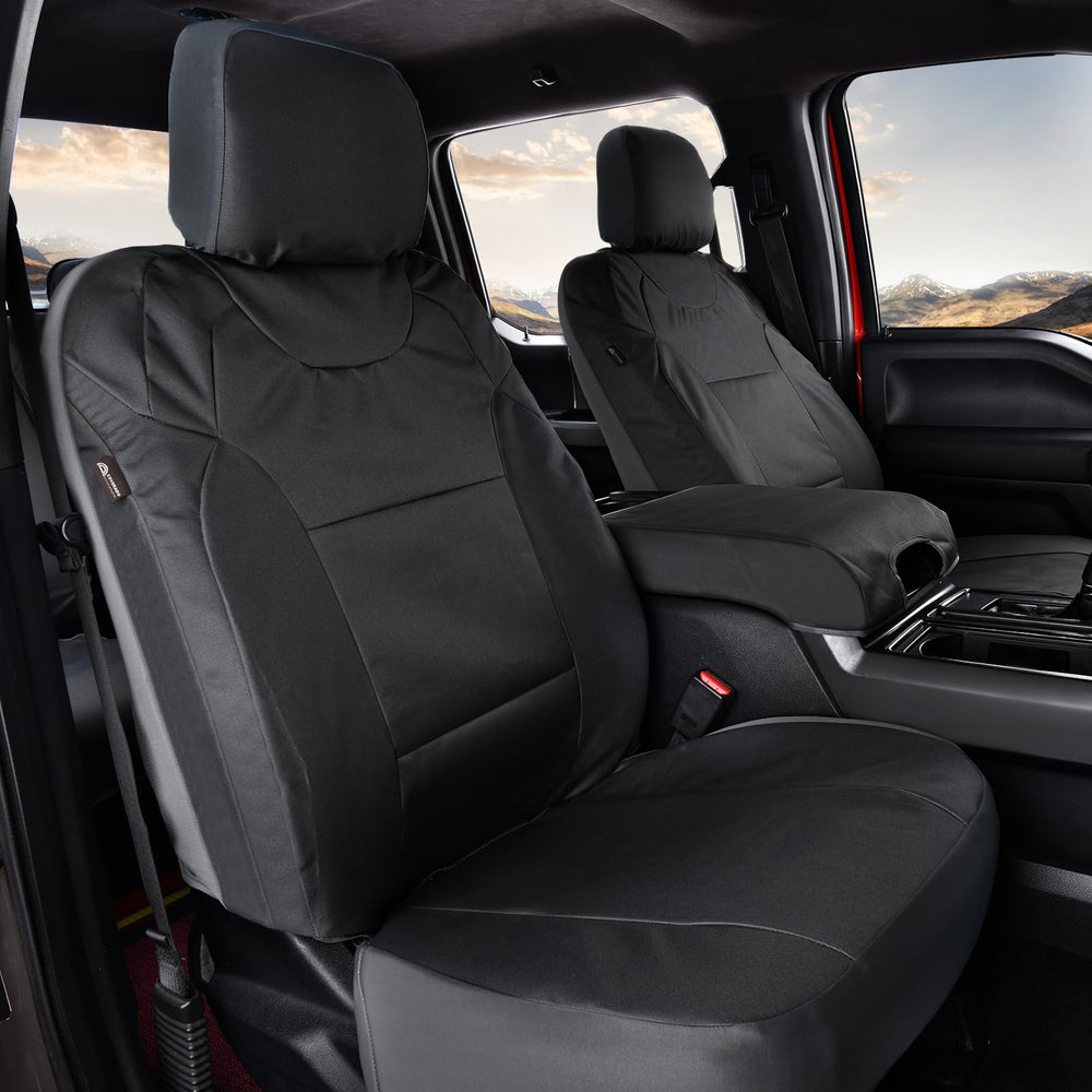 Coverado front seat covers protect seats from spills and wear.