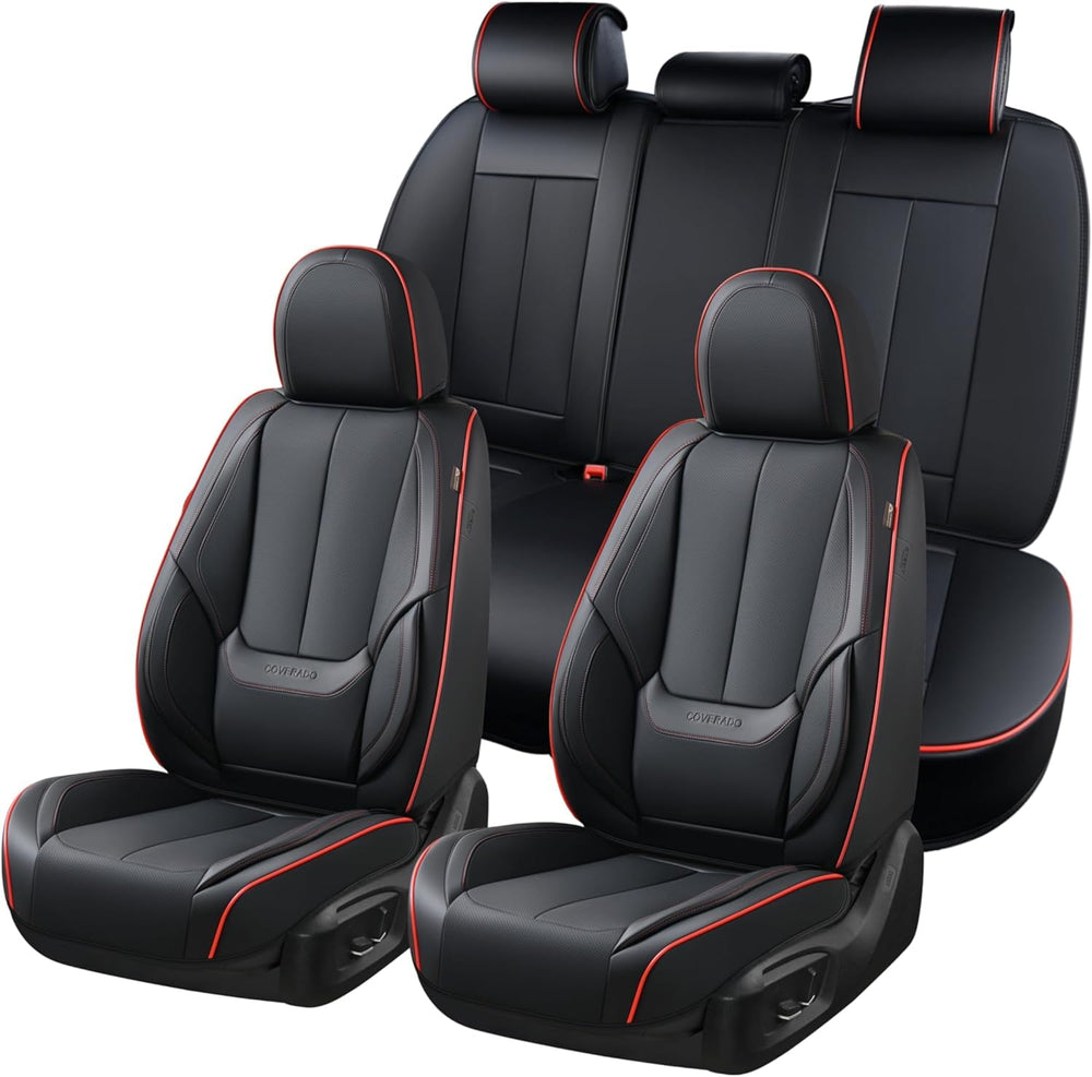 Coverado leather seat covers front-left showing premium fit and protection