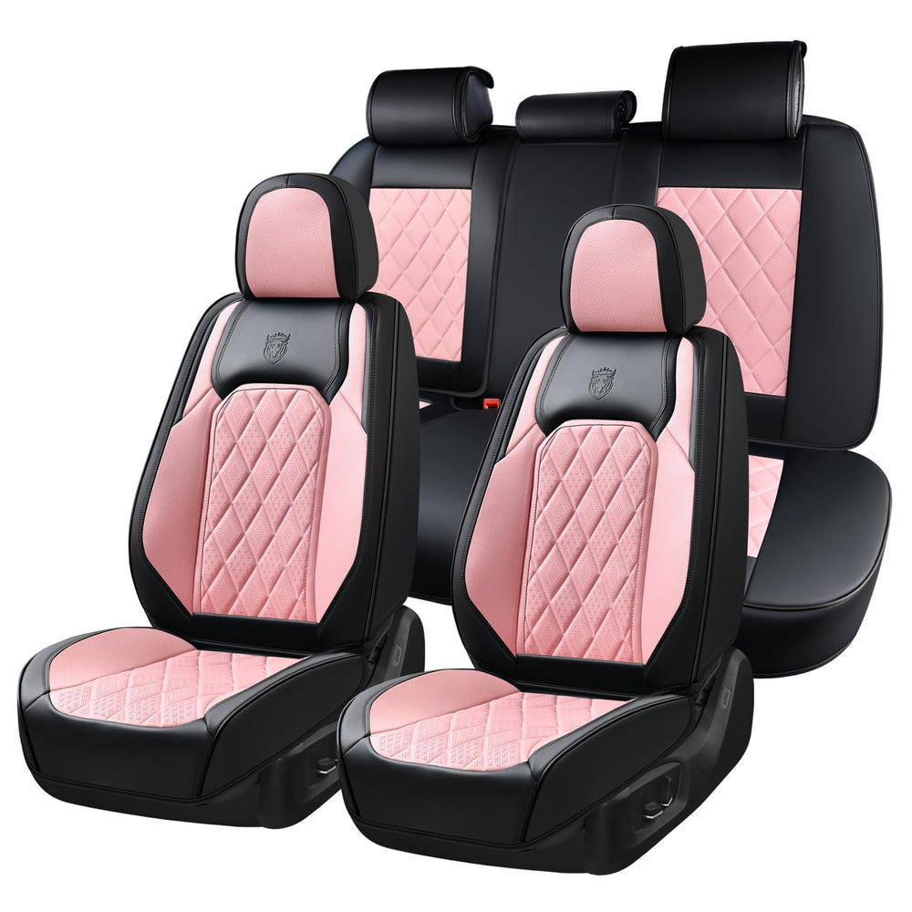 Coverado leather seat covers full set in pink and black, protective and stylish.