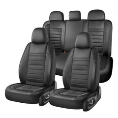 Coverado luxury leather seat covers front view with snug fit and premium stitching.