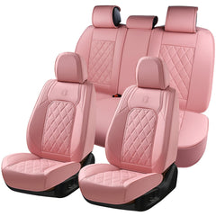 Coverado pink leather seat cover front view with perforated texture for enhanced comfort