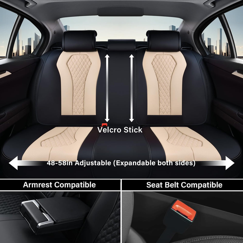 Close-up of Coverado waterproof seat protector highlighting durable leatherette material.
