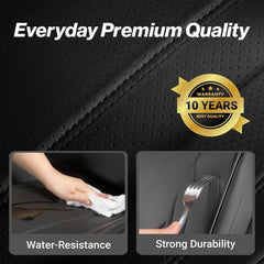Coverland Silverado front seat cover durability and 10-year warranty badge