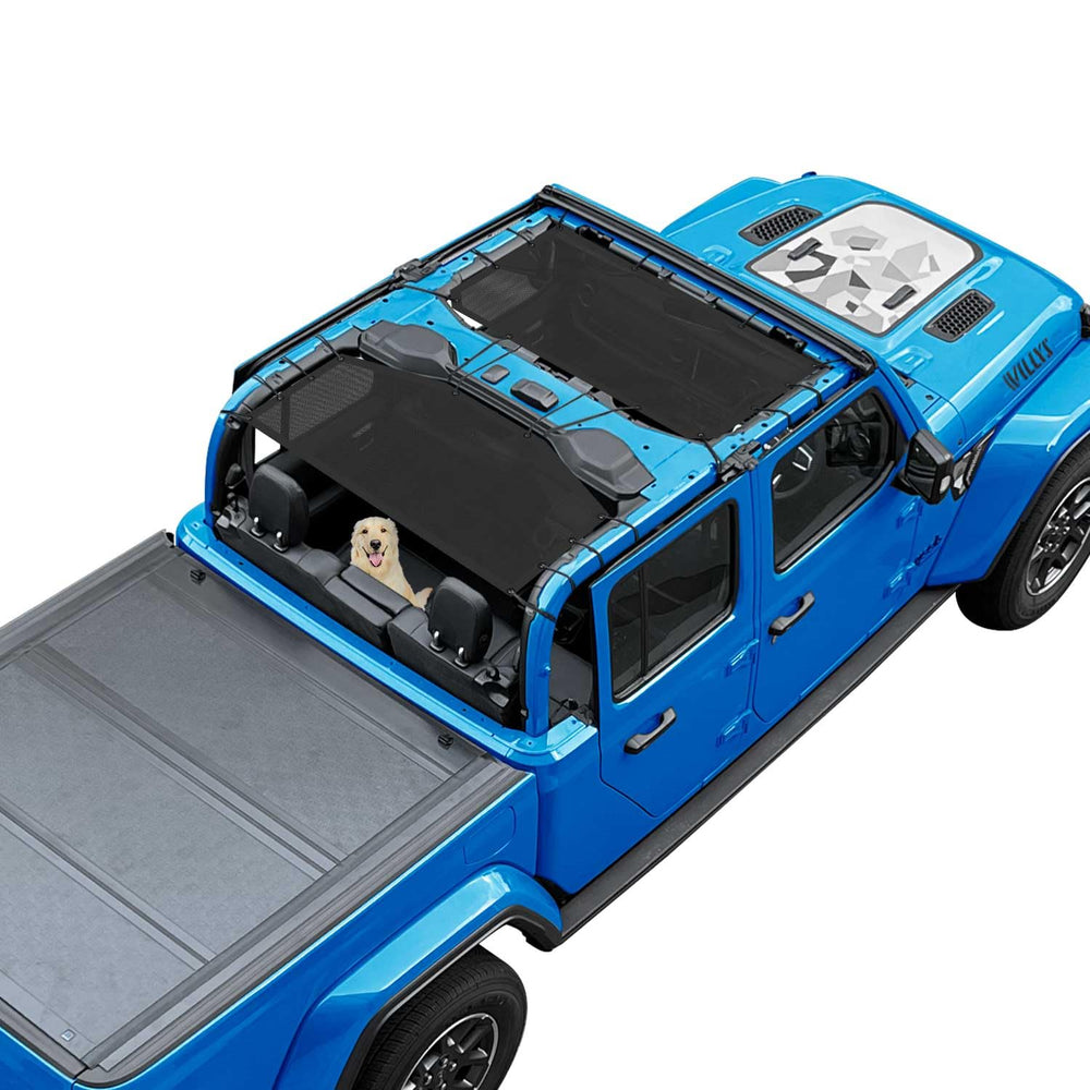 Coverspec JT Top sun shade on Jeep Gladiator front view reduces glare and UV exposure