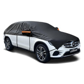 Covverra half car cover shields SUV windshield for quick frost-free mornings.