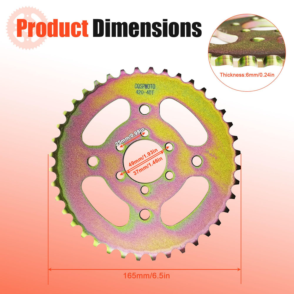CQSPMOTO 40T bore closeup highlights 37mm center hole for compatible minibike hubs.