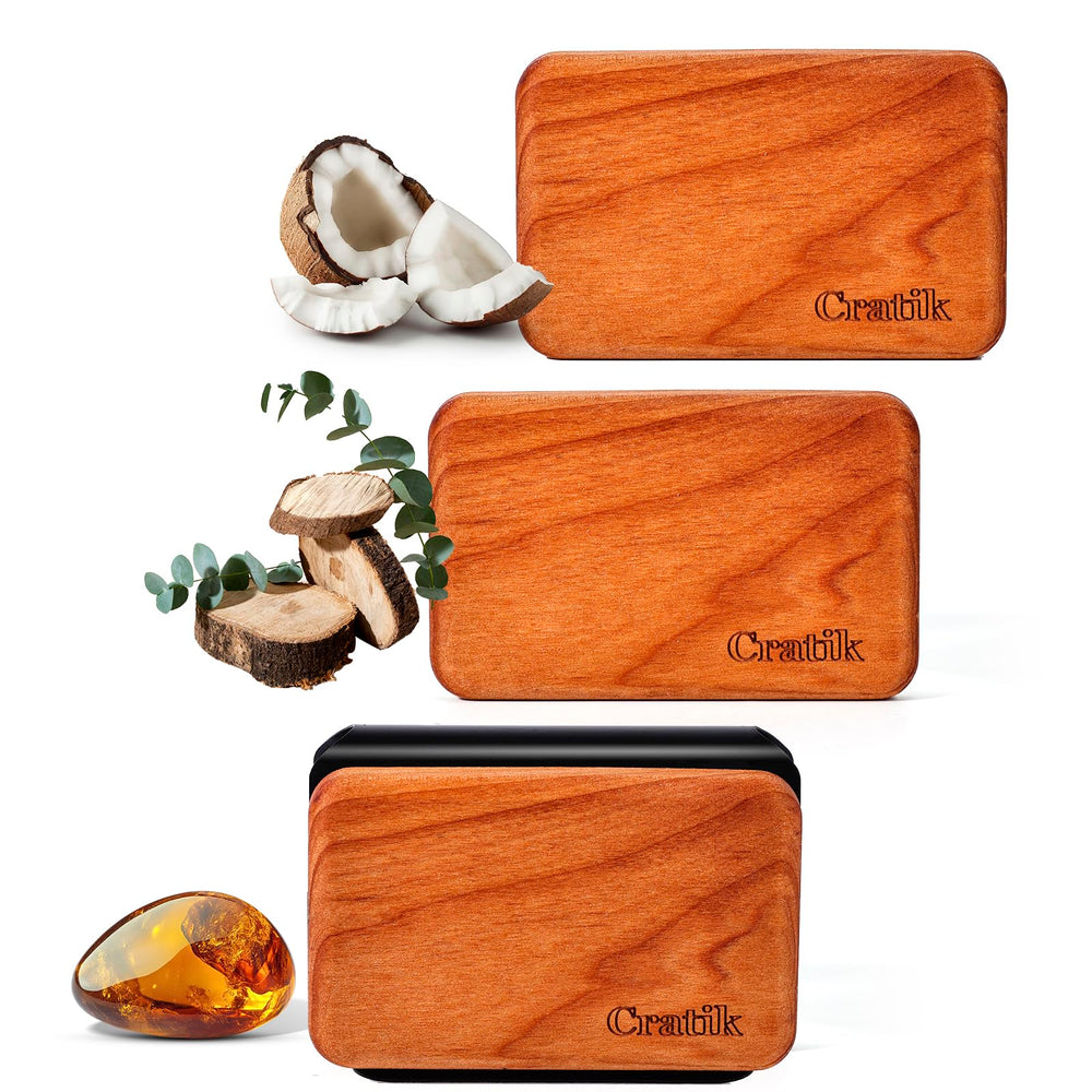 CRATIK teak wood car freshener close-up showing elegant design and long-lasting scent.