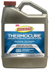 CRC Thermocure bottle demonstrates rust removal action for cooling systems and potential overheating prevention.