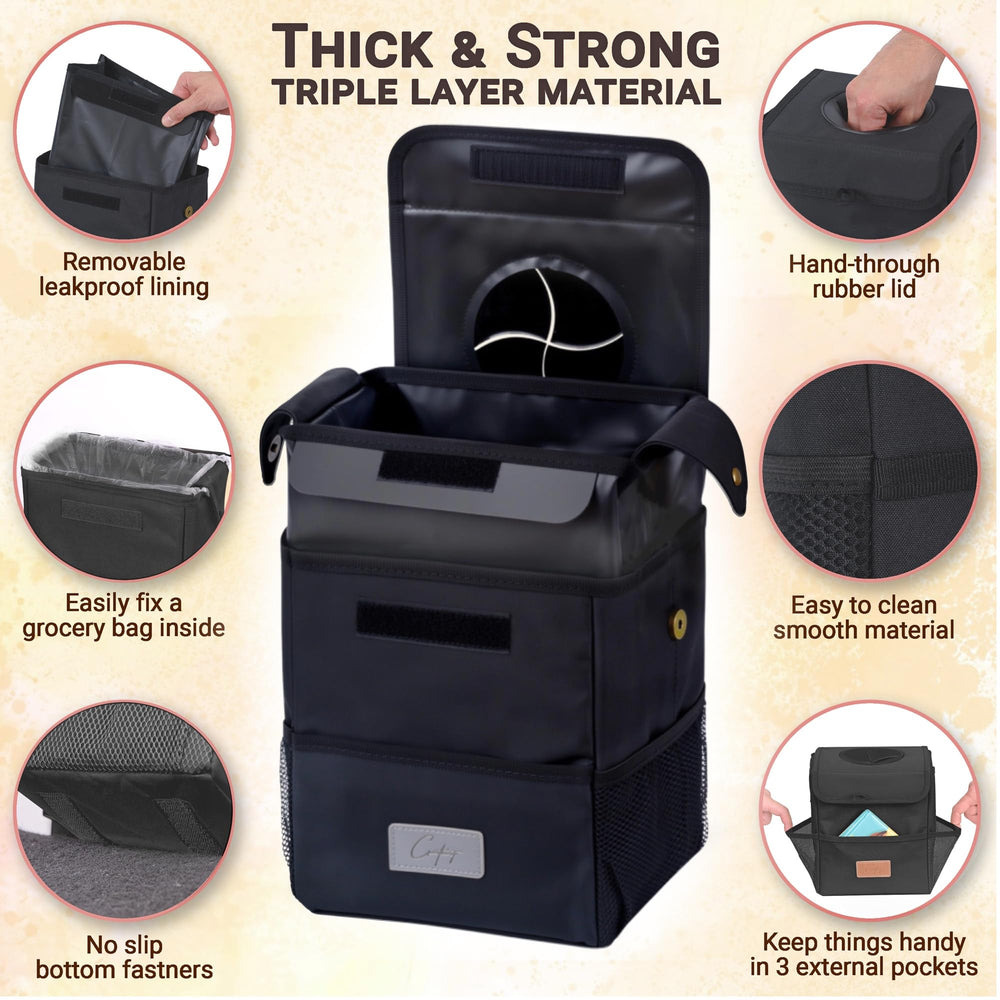Creathing Touring Edition adjustable strap secures the bin in any vehicle.