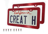 Creathome 2pc license frame front view shows red shine and rust-resistant durability