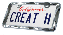 Creathome 3D Curly Wave chrome license frame on car demonstrates fit