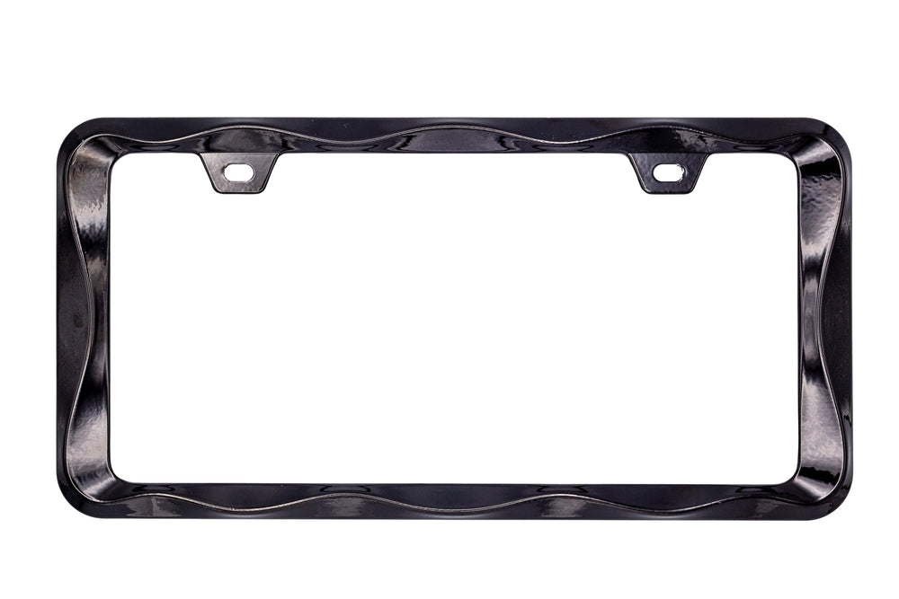 Creathome 3D Curly Wave Frame back angle highlights universal fit for US and Canadian plates.