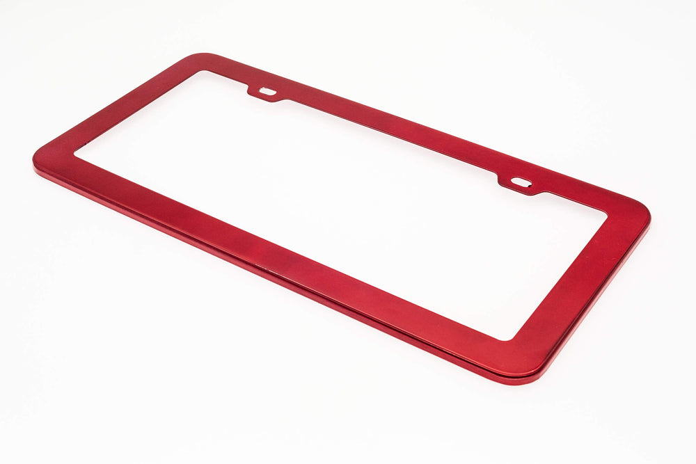 Creathome red license frame on car with simple installation guidance