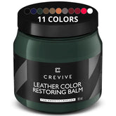 CREVIVE dark green leather balm 10 oz bottle restores color and guards against wear.