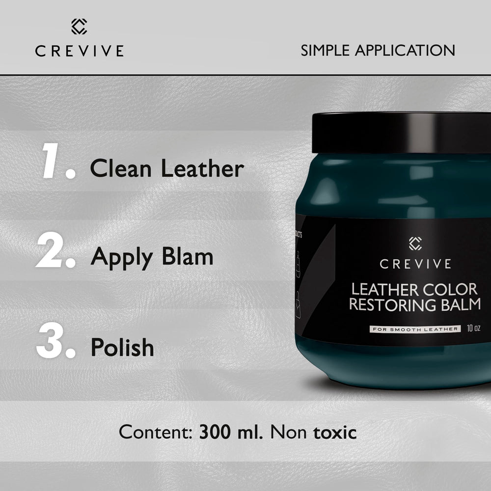 CREVIVE leather color restorer bundle shows included tools for best results.