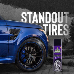 Cristal Untouchable Tire Shine provides visible gloss after application.