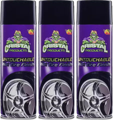 Cristal Products Untouchable Tire Finish bottle delivers a glossy, long-lasting wet look.