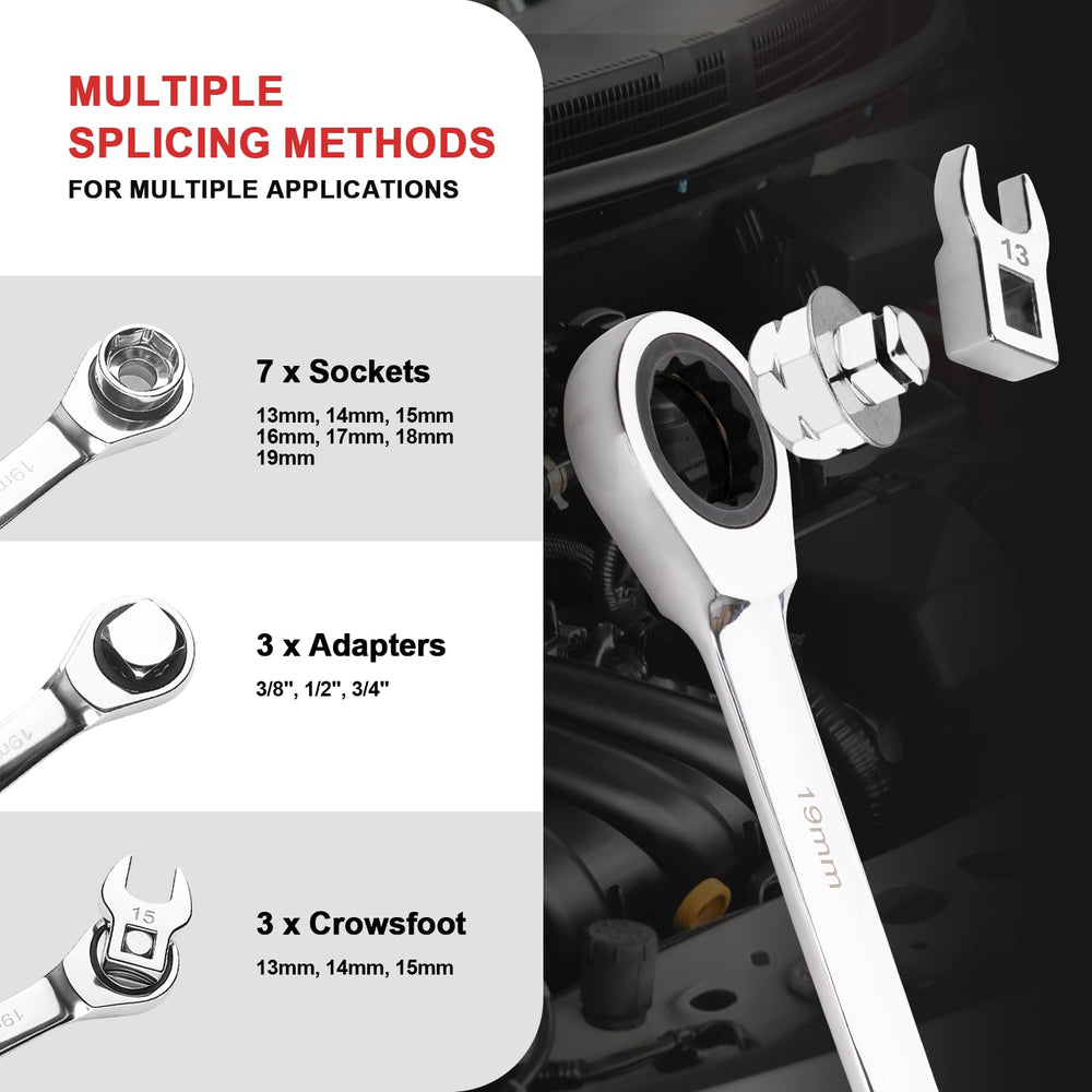 Crizendo socket set covers multiple sizes for versatile belt service