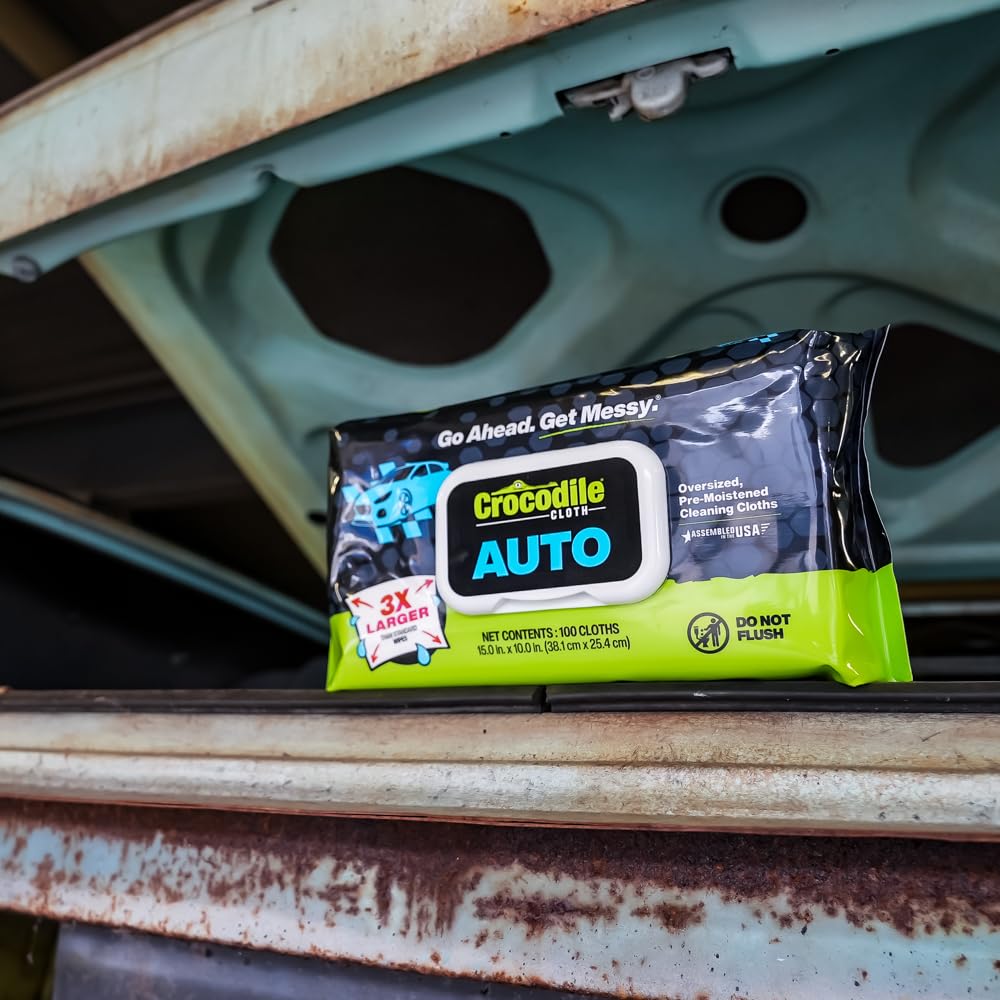 Crocodile Cloth Auto Cleaning Wipes for tire detailing and exterior parts.
