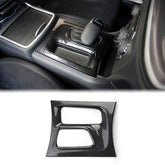 Crosselec carbon fiber gear shift panel on a Dodge Charger front view, sleek black finish.