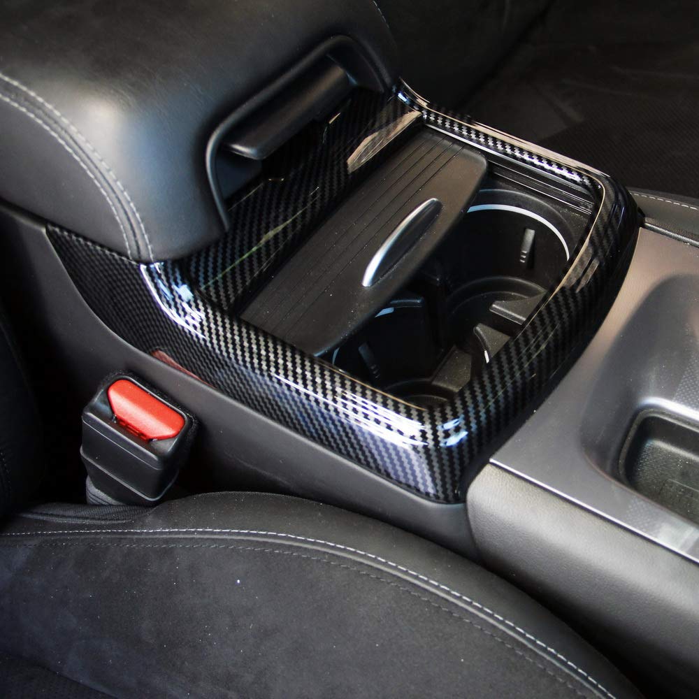 Crosselec red carbon fiber cup holder cover for Chrysler 300 adds a cohesive interior accent