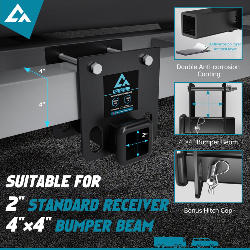 CROSSHIP RV bumper 2-inch hitch receiver assembly ready for quick install