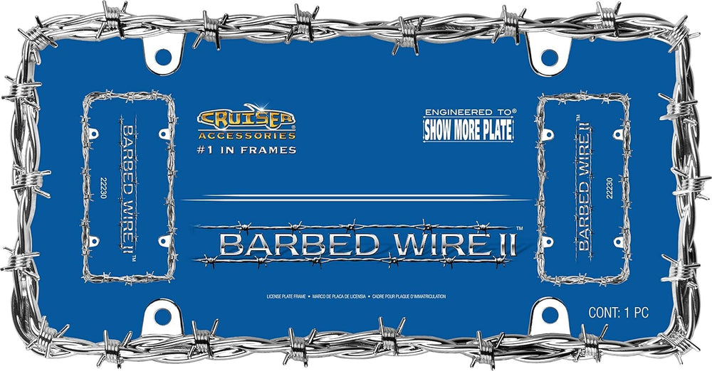 Cruiser Accessories barbed-wire twist design on a standard 6x12 license plate area.