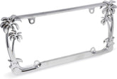 Cruiser Accessories palm tree license frame chrome front view highlights tropical flair.